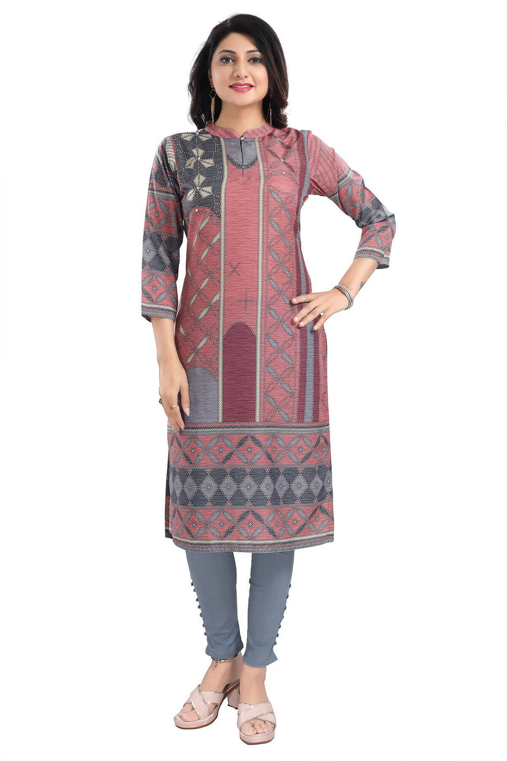 Snehal Creations Cherished Coral Digital Print Masleen Long Kurti Tunic