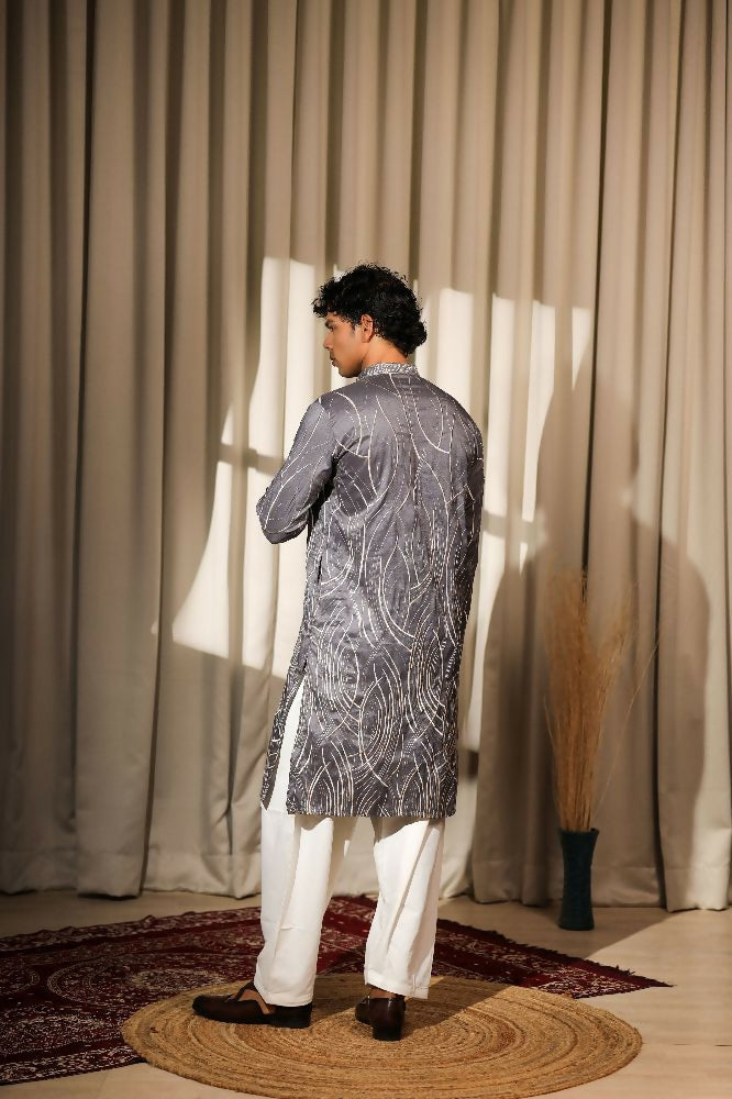 Bluish Grey Viscose Designer Embroidery Work Kurta Set - Mahotsav