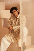 Off White Modal Silk Designer Printed Men's Kurta Set - Mahotsav
