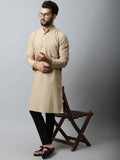 Even Apparels Beige Color Pure Cotton Men's Kurta With Band Collar (SLD1196)