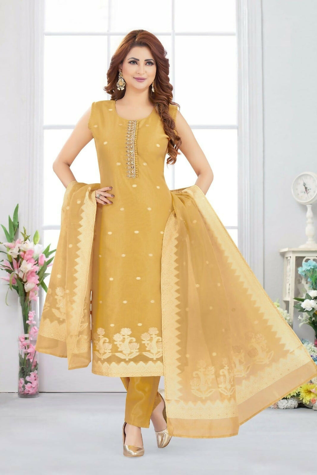 Joban Fashion Jacquard Gold Color Kurta Set