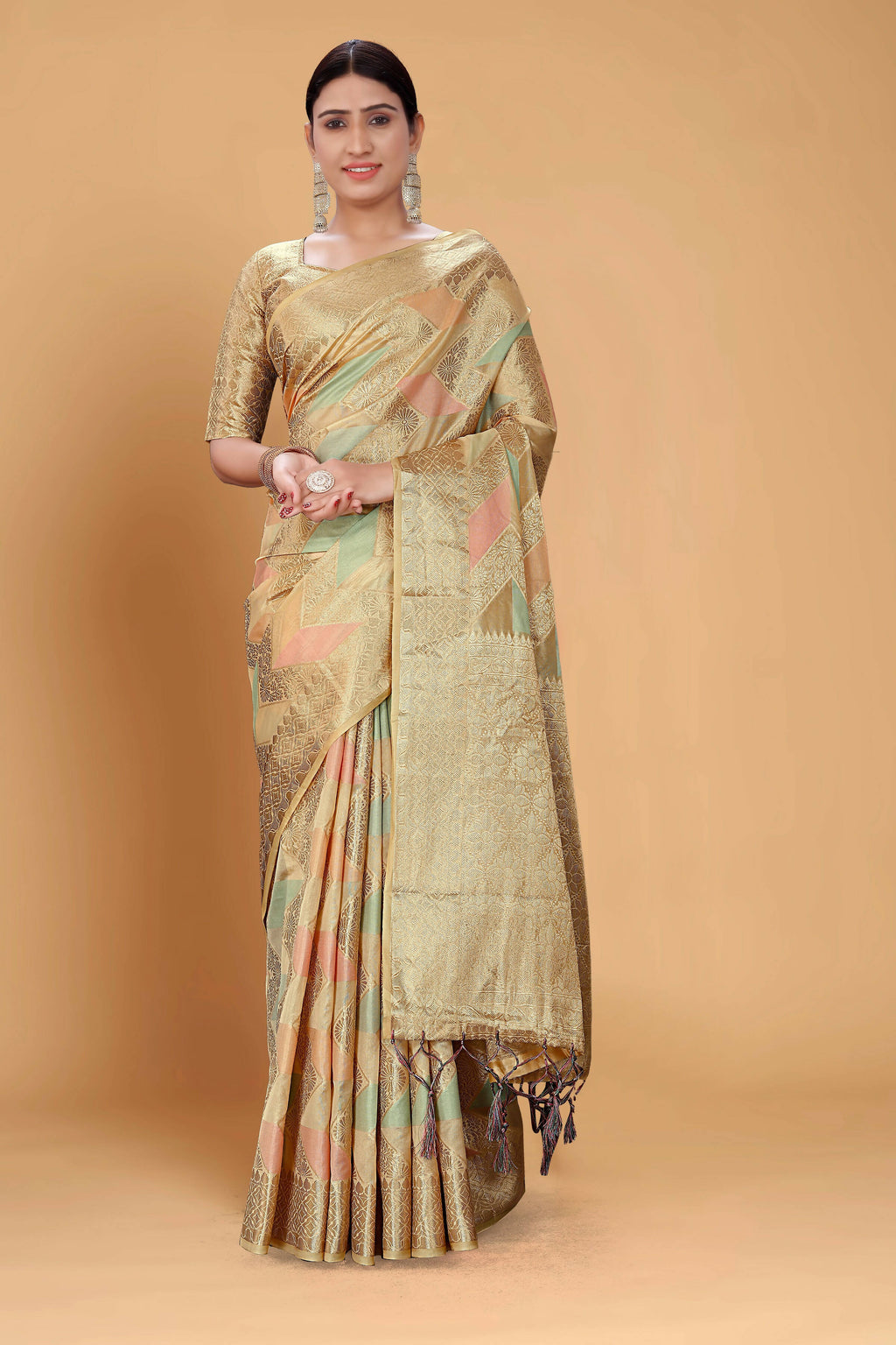 Beige Soft Organza Woven Design Saree With Unstitched Blouse Piece - Zaara