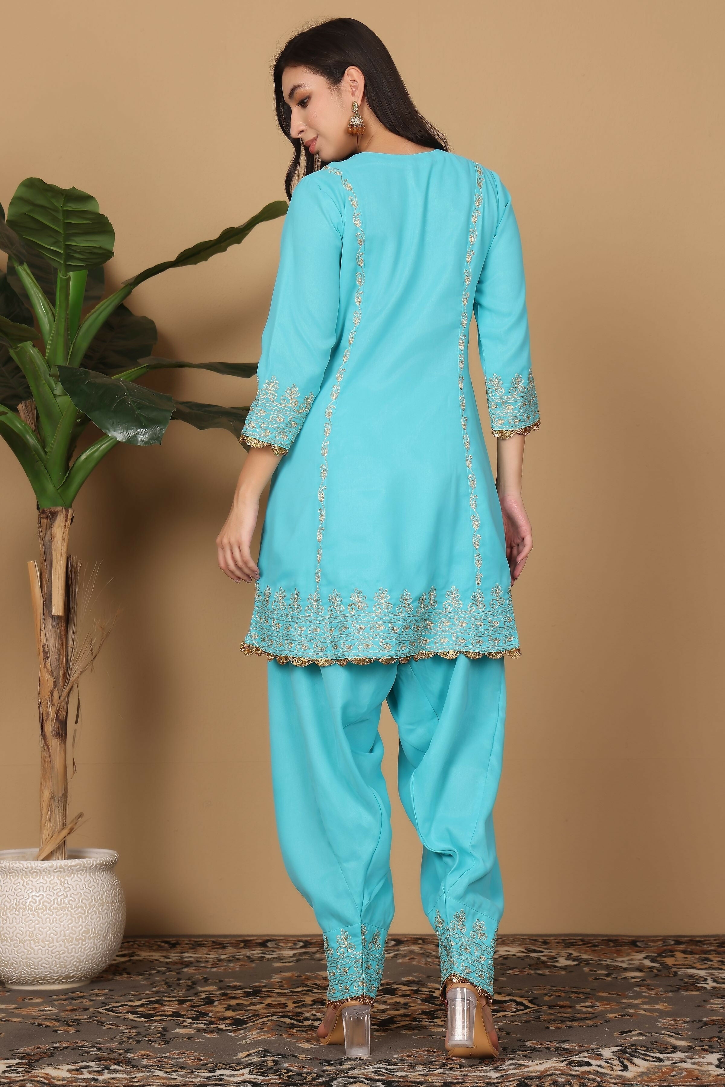 Joban Fashion Turquoise Georgette Kurta Set