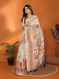 Joban Fashion Off White Meena Weaves Pashmina Sarees