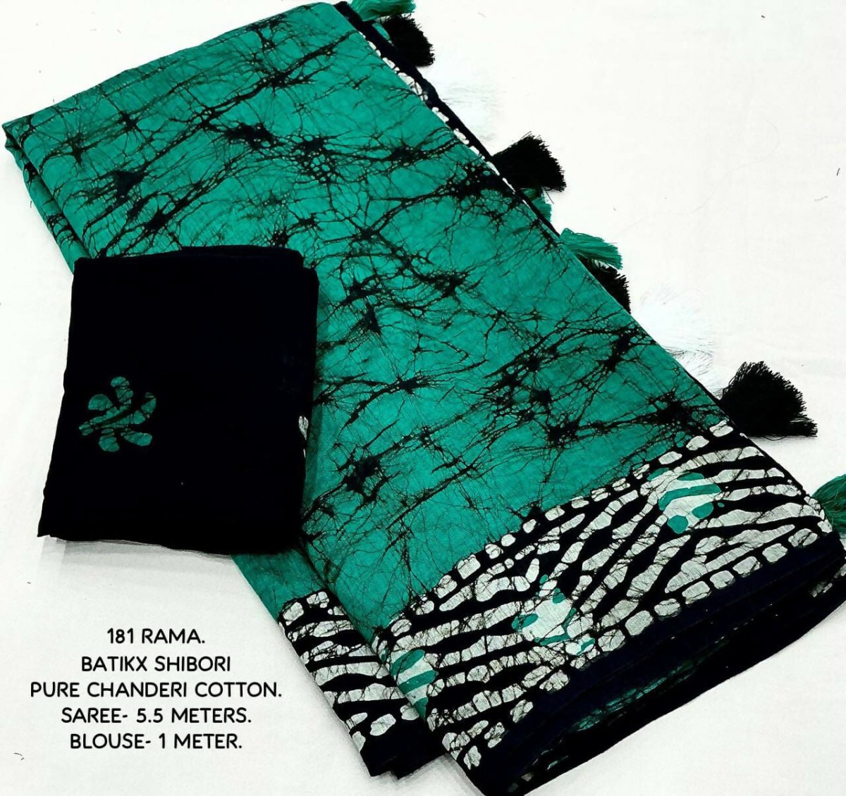 Arfa Fashion House Rama Pure Chanderi Cotton Batik Printed Saree