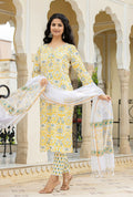Kaajh Women's Yellow Hand Block Print Suit Set