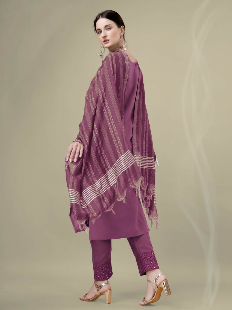 Jyoti Fashion Women's Onion Cotton Blend Embroidery & Sequence work Kurta with Trouser & Dupatta