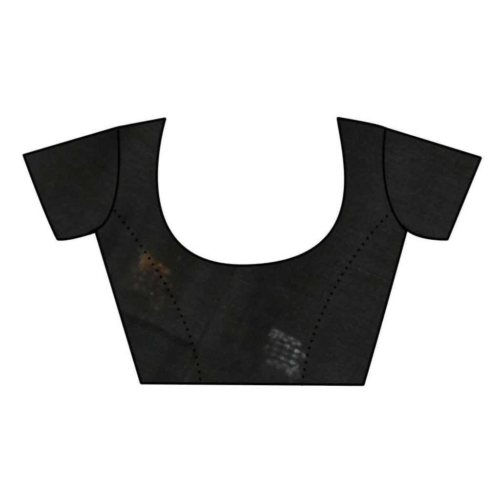 Very Much Indian Pure Cotton Handloom Saree with Buttis & Sleek Border - Black