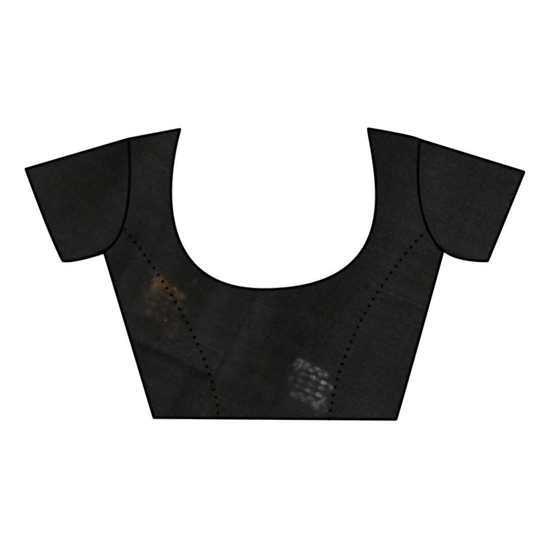 Very Much Indian Pure Cotton Handloom Saree with Buttis & Sleek Border - Black