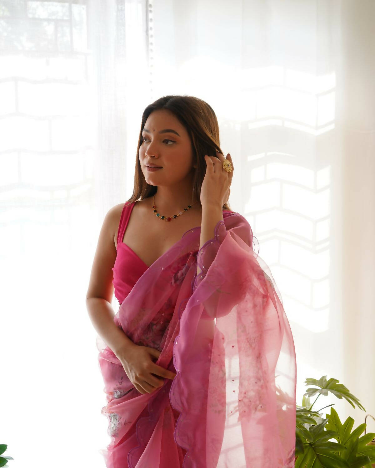 Vamsee Pink Organza Saree