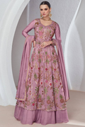 Lorenvalley Fashion Pink Viscose Silk Embroidery Work Gown Skirt Stitched