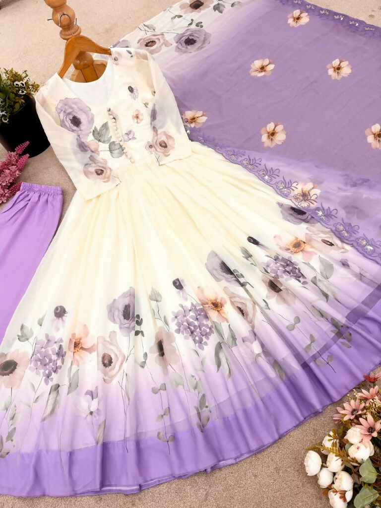 Teeya Creation Multi Color Faux Georgette Digital print With Embroidery Gown