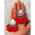 MS Fashion India Muskan Fancy German Silver Afghani Beaded Chandbali Hoop Earrings