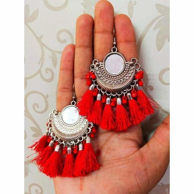 MS Fashion India Muskan Fancy German Silver Afghani Beaded Chandbali Hoop Earrings