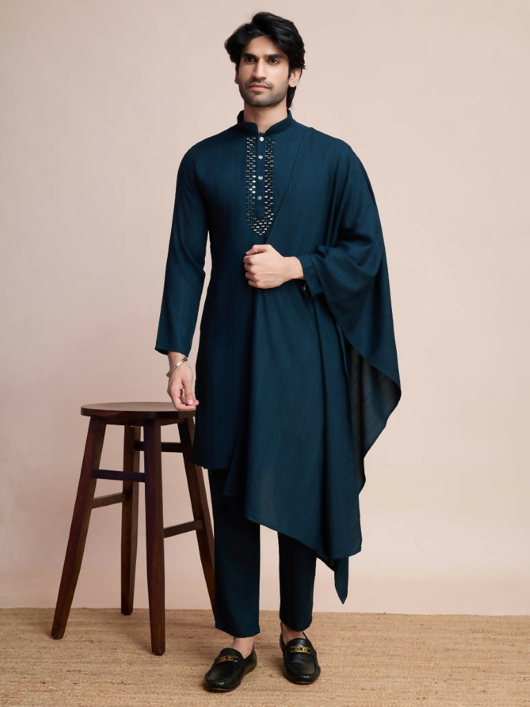 Vastranavya Traditional Festival Wear Viscose Thread & Sequence Embroidered Work Kurta Pant Set - Navy Blue