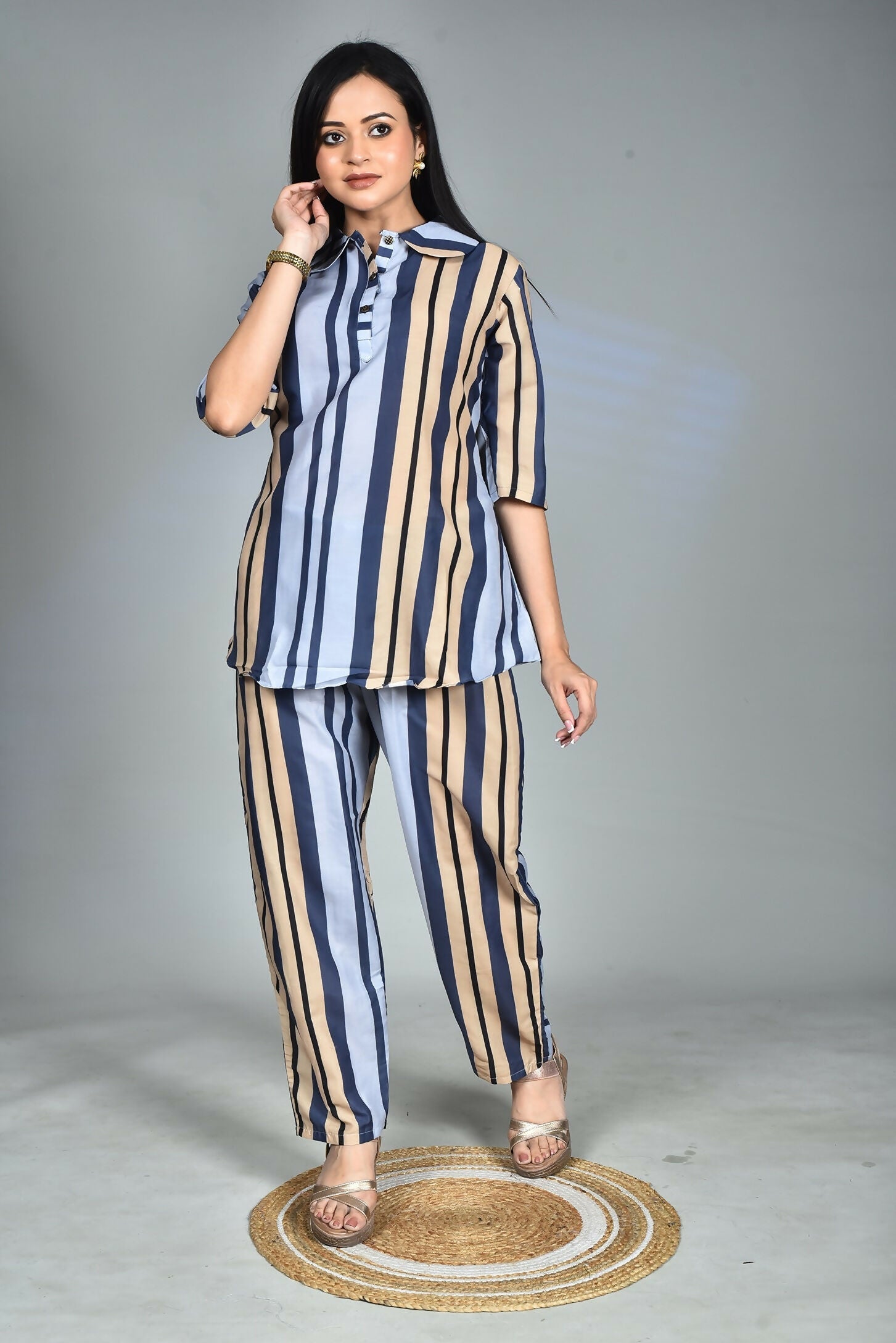 Morchari Digital Print Semi Muslin Co-Ord Set Top & Trouser-Multicolor