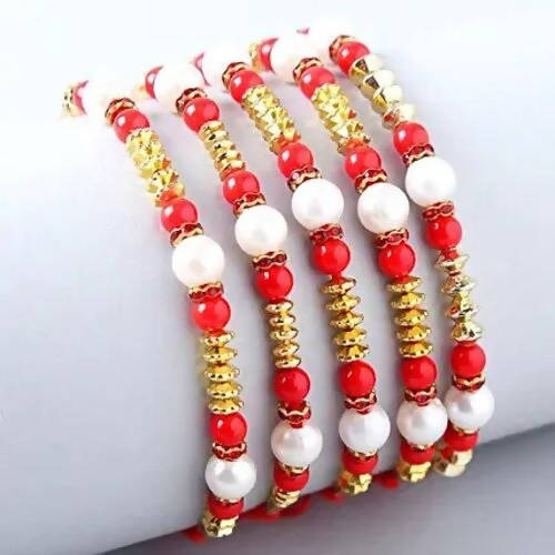 Set of 5 Pearl Rakhi & Sweet Savoury Treats