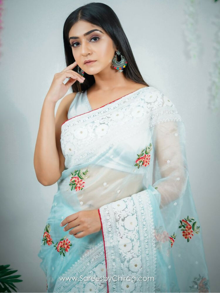 Vamsee Sambhuti Sea Green Organza Saree