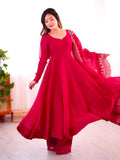 Joban Fashion Red Chinnon Silk Sequence Embroidery Work Readymade Kurta Set