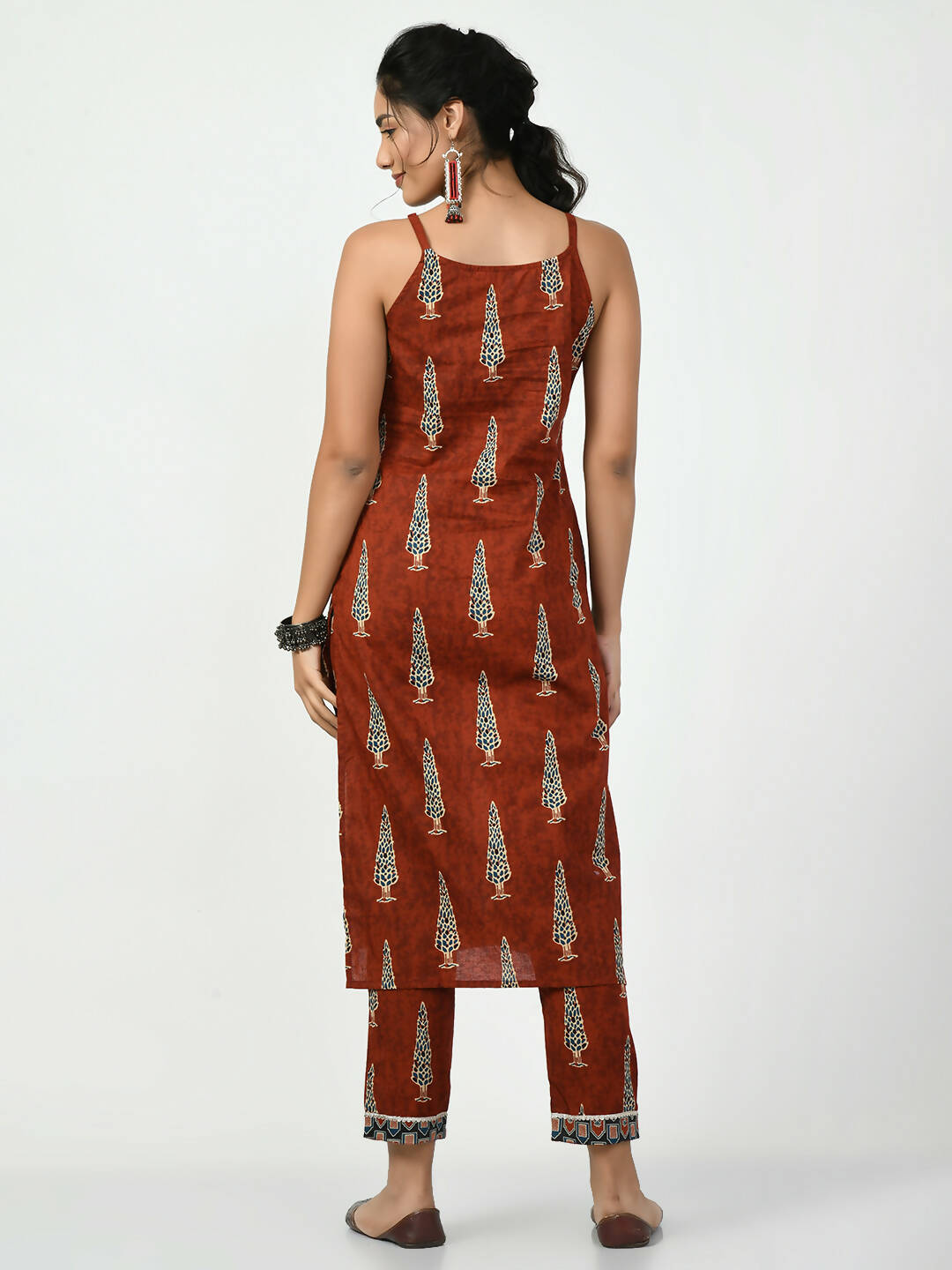 Myshka Women's Rust Printed Kurta With Trouser