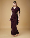 Wine Imported Crush Solid Ready to Wear Saree with stitched Blouse - Aayan