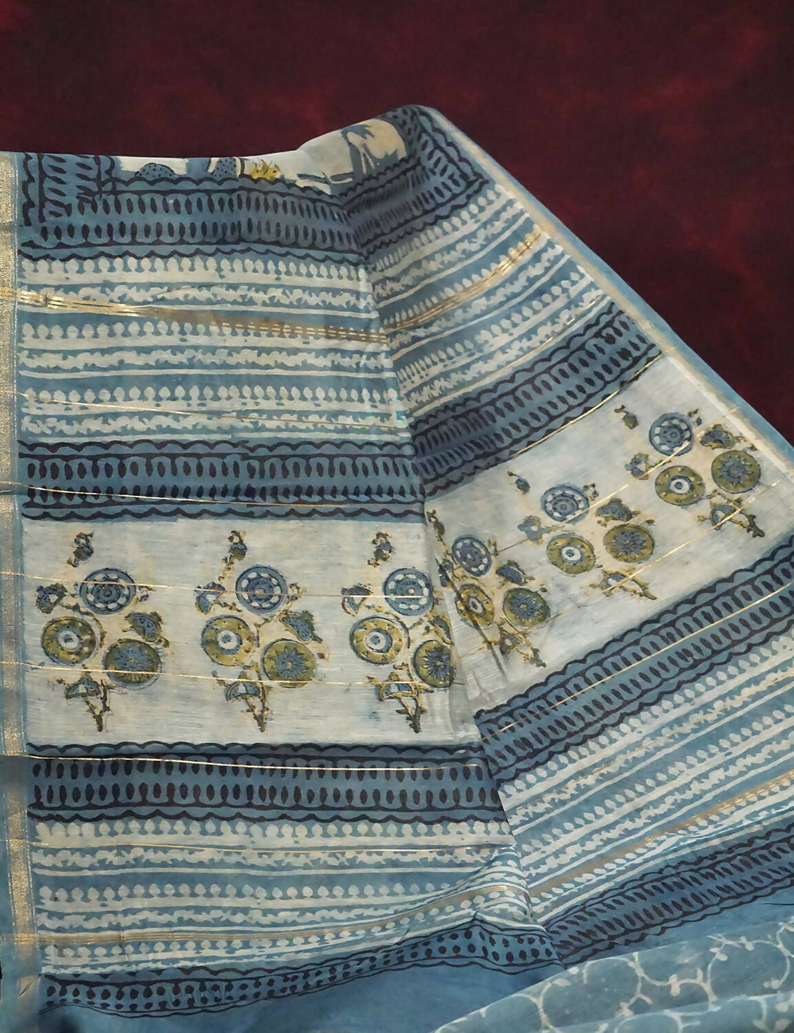 Shades Of Off White And Grey Printed Chanderi Saree For Regular/Office Wear By Gayathri Reddy Designer Studio
