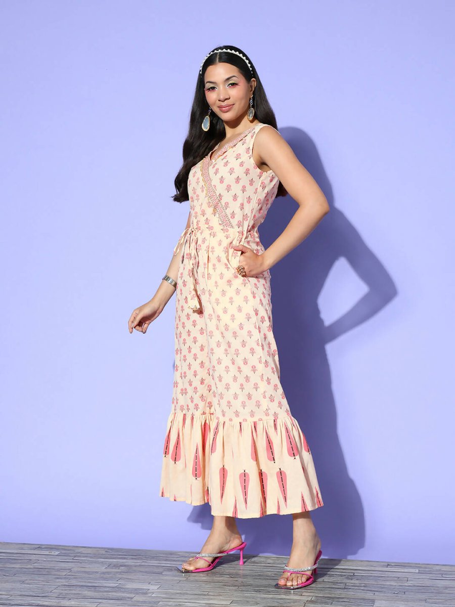 Ahalyaa Women's Traditional wear Jumpsuit - Beige