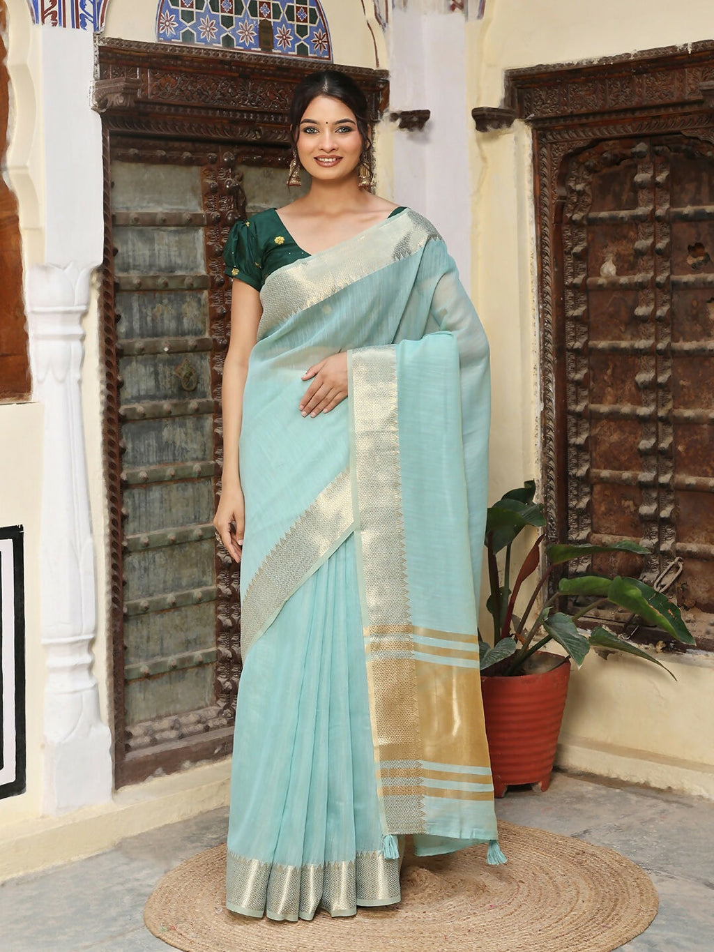 Shree Shyam Fashion Sky Blue Cotton Saree