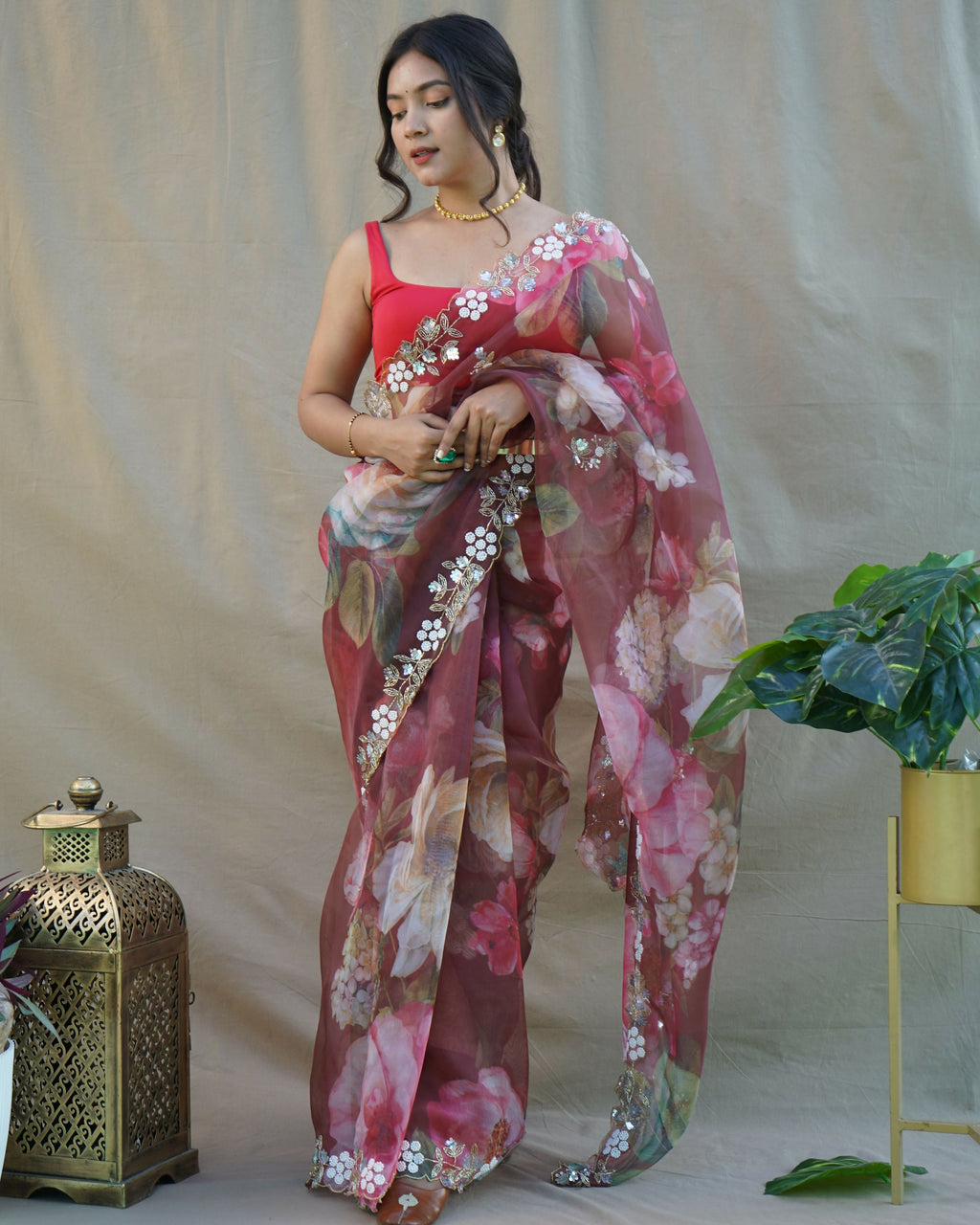 Vamsee Sarangi Red Organza Saree