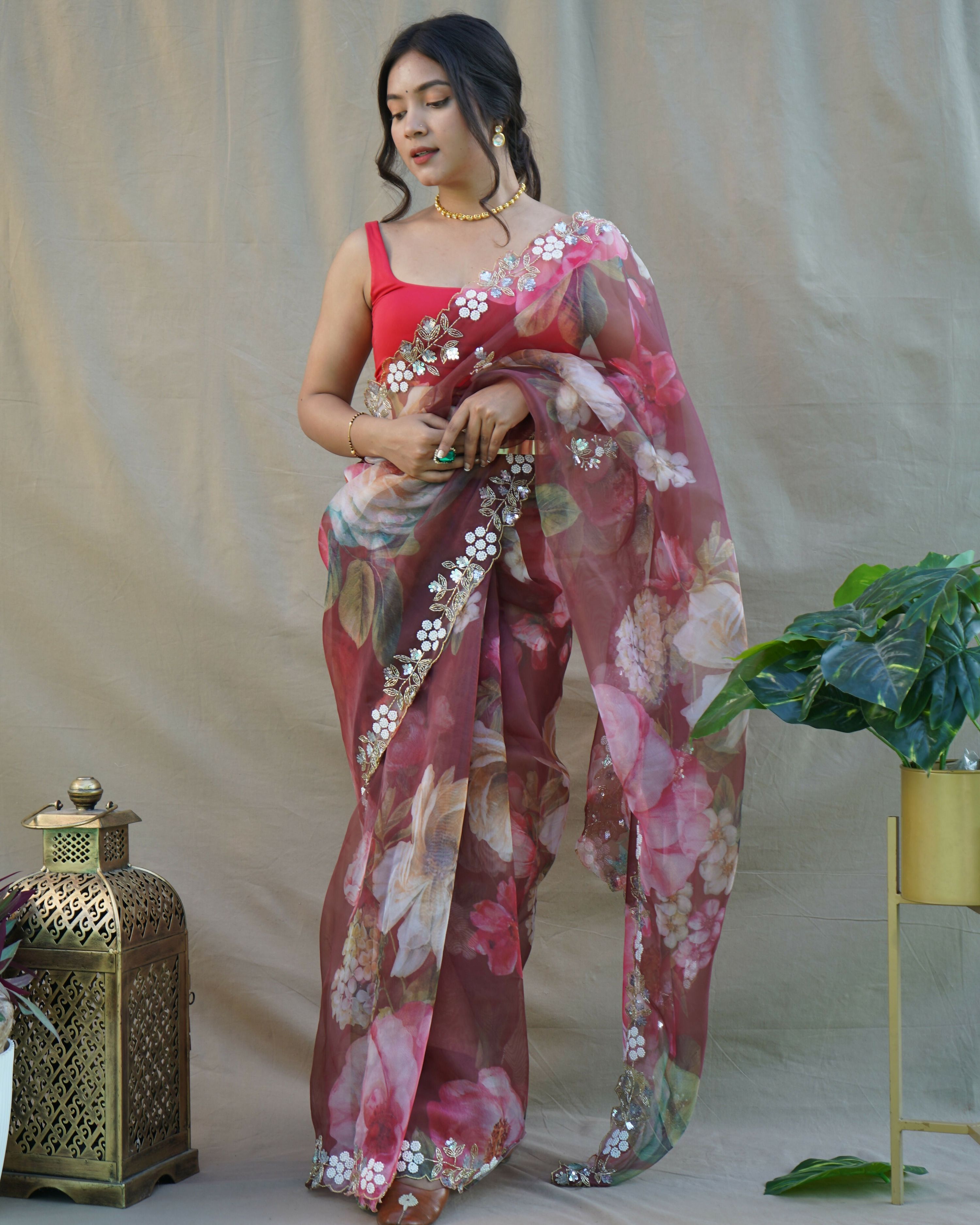 Vamsee Sarangi Red Organza Saree