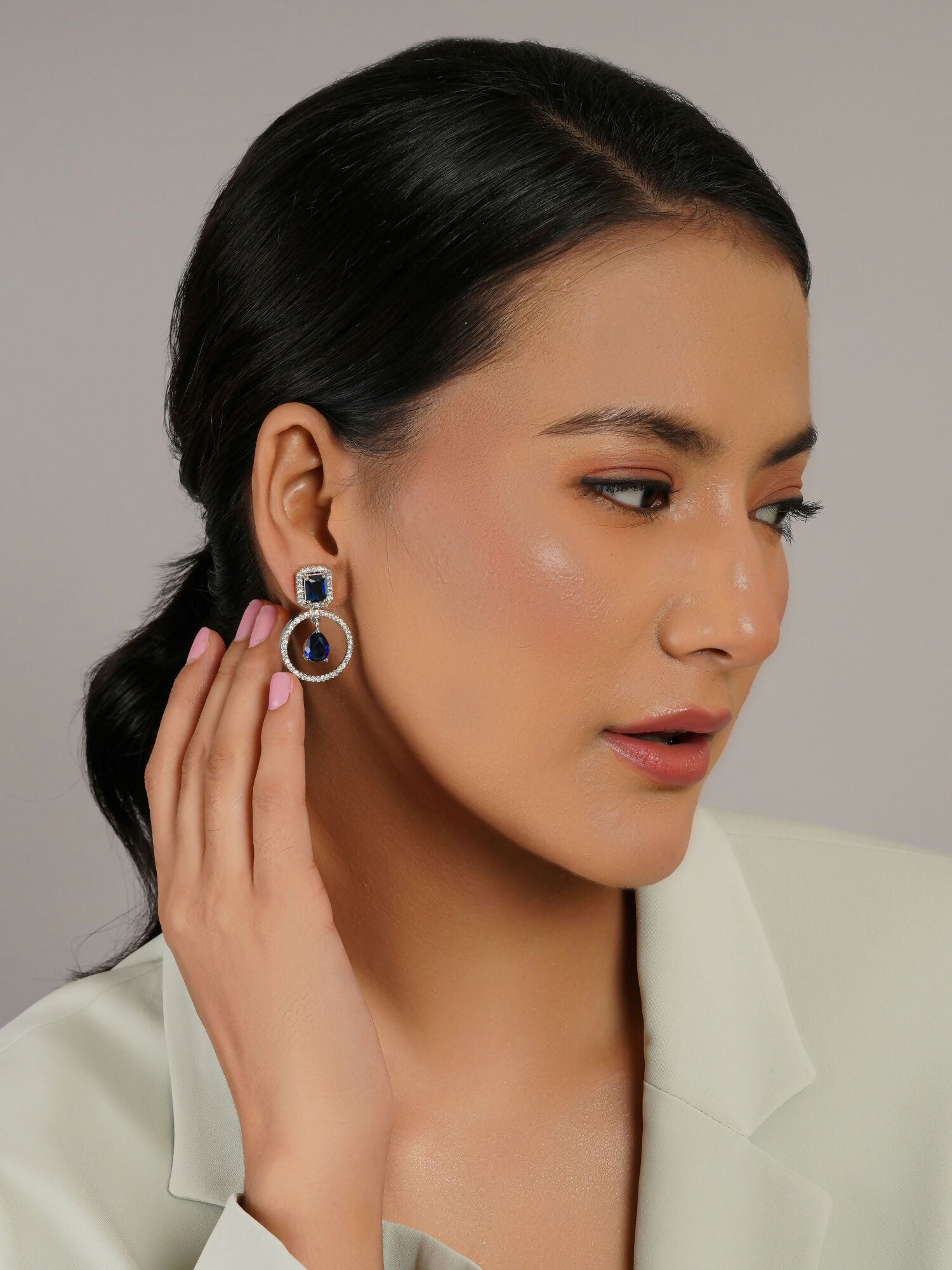 Stone kundan earrings (Blue) - Ruby Raang