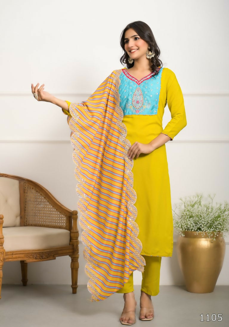 Festive Wear Ethnic Yellow Viscose Stitched Suit With Dupatta - Tanisha