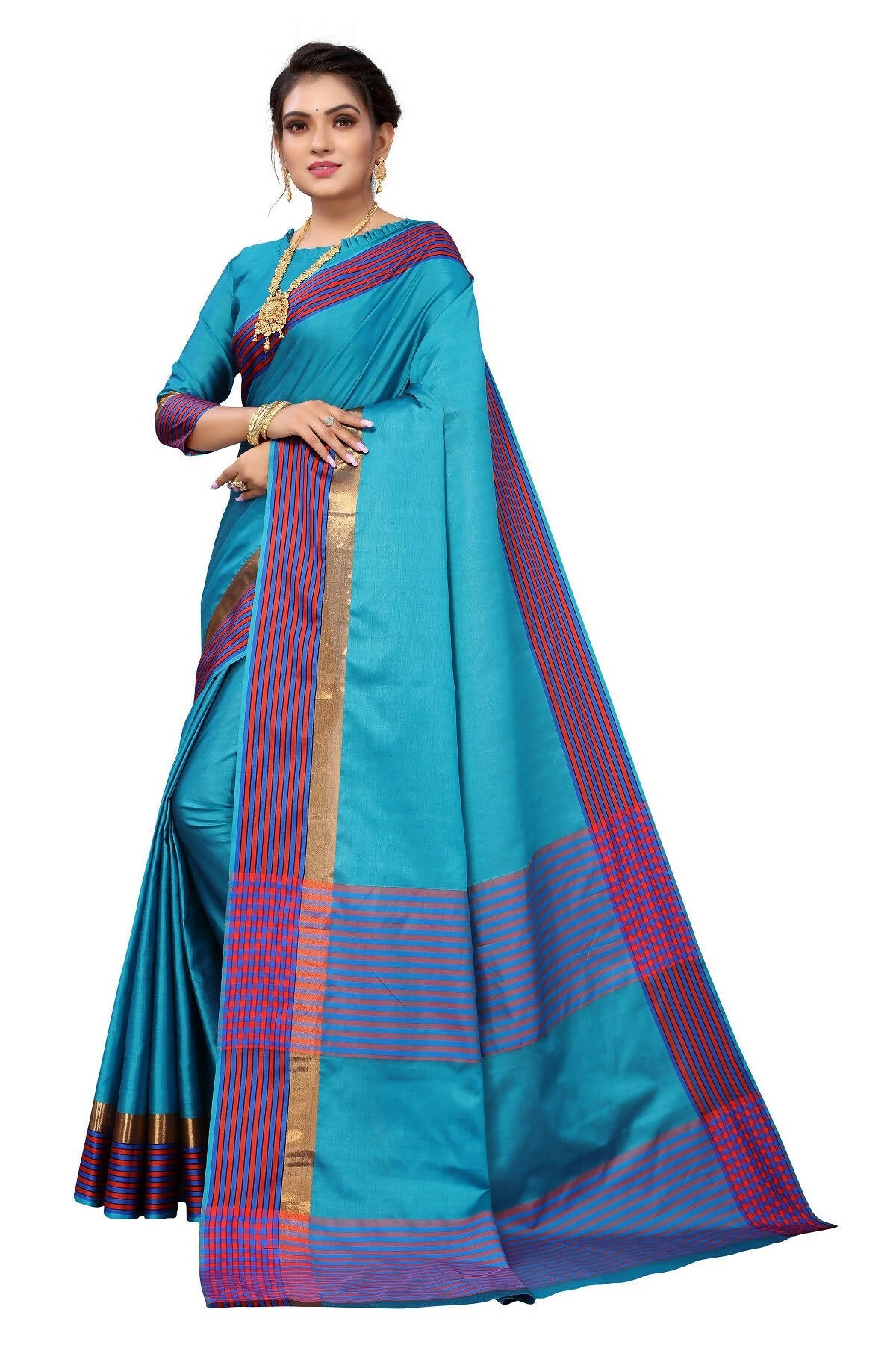 Vamika Ethnic Fire Rama Green Cotton Silk Saree