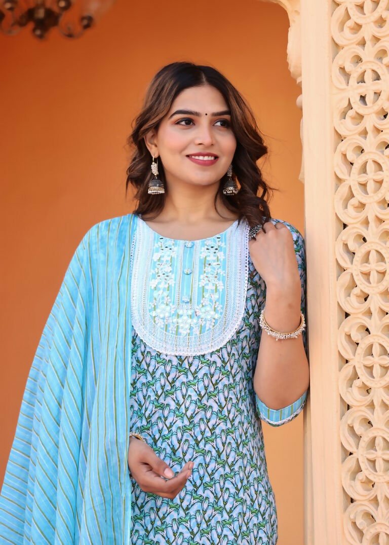 Alvano Women's Kurti with Pant and Dupatta Set for Women's and Girls
