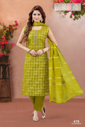 Joban Fashion Women Brocade Musturd Round Neck Emroidery Kurta Set