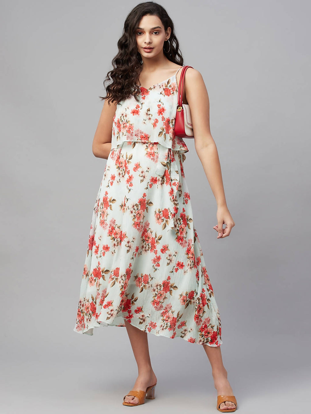 Myshka Women Multicolor Printed Sleeveless V Neck Dress