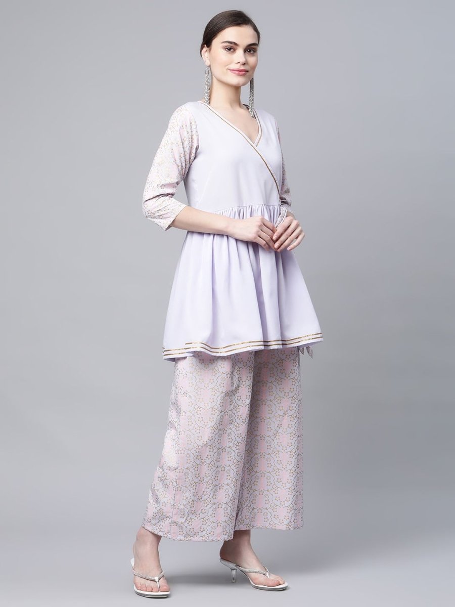 Ahalyaa Women Lavender Crepe Printed Kurta Palazzo Set