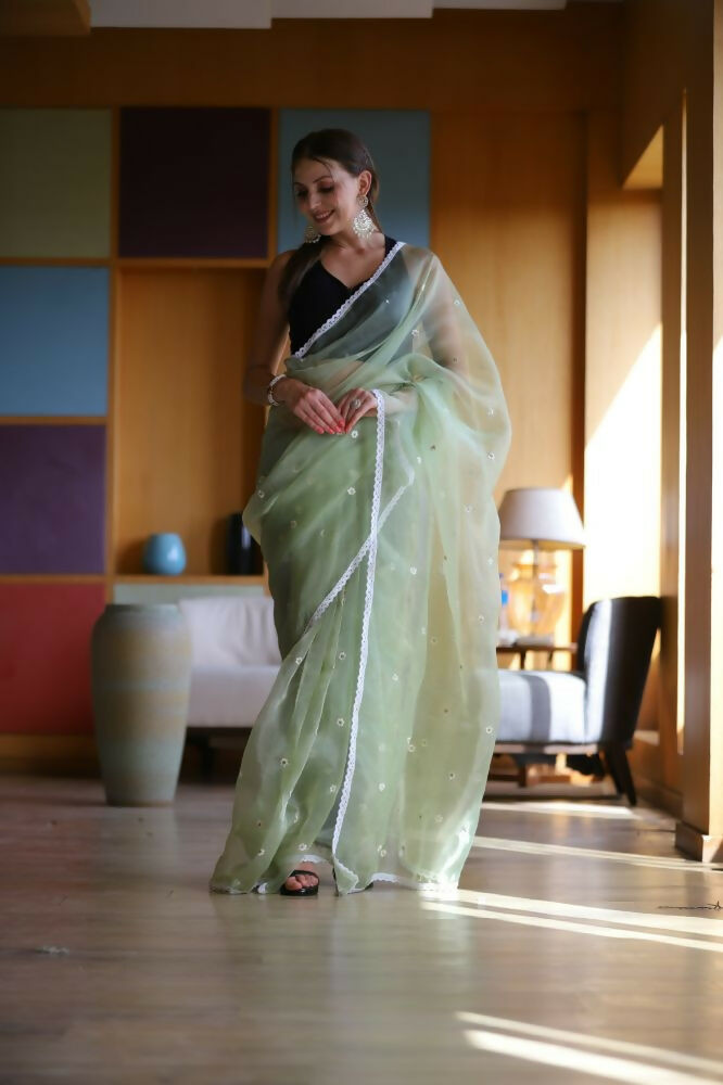 Vamsee Manbhari Green Organza Saree