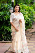 Offwhite Pure Linen Ethnic Motifs Saree with Unstitched Blouse - Hiral Fashion