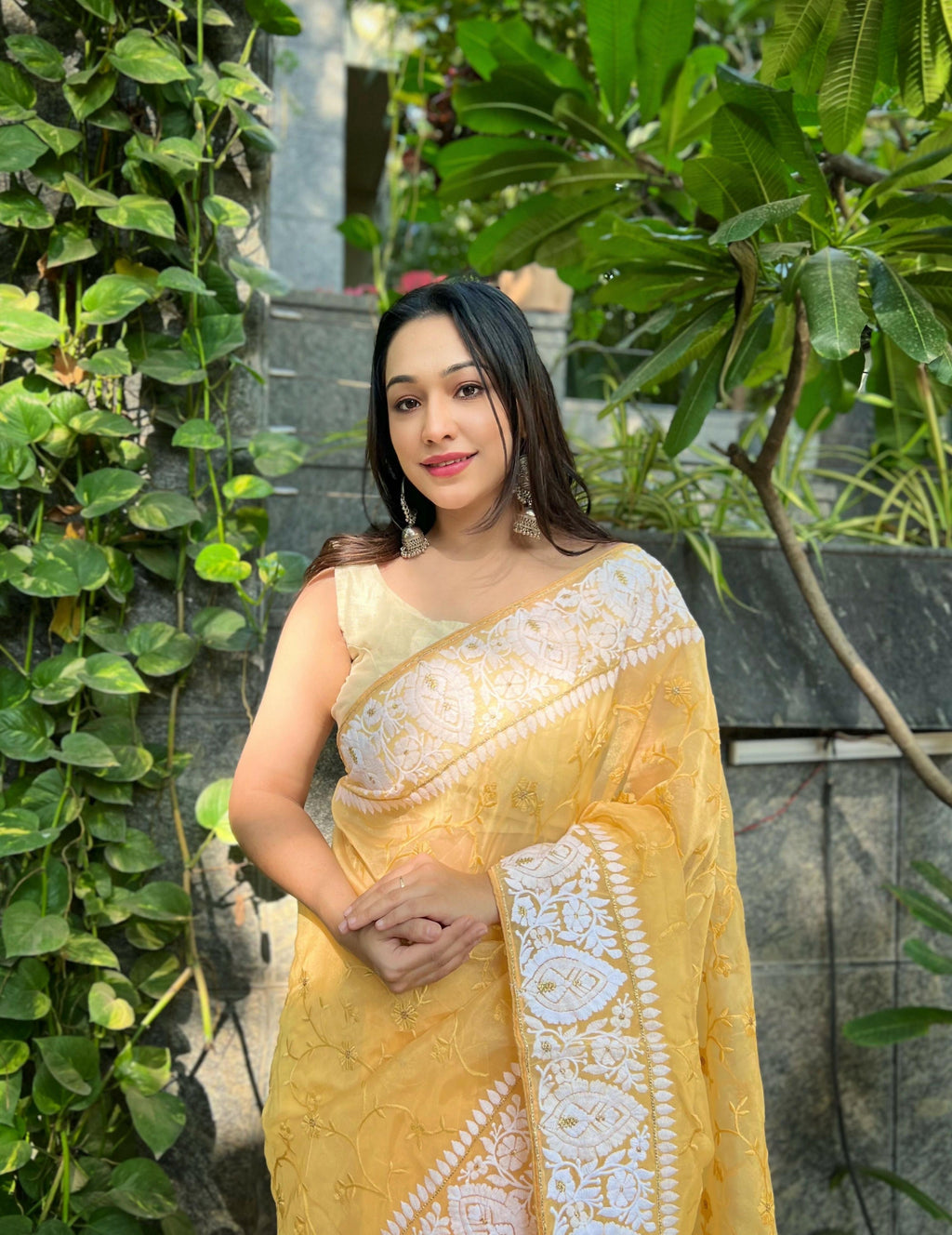 Vamsee Palak Saavi Yellow Organza Saree