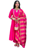 The52 Rani Women's Gorgeous Embroidered Work Chanderi Fabric Flared Kurta Pant and Dupatta Set