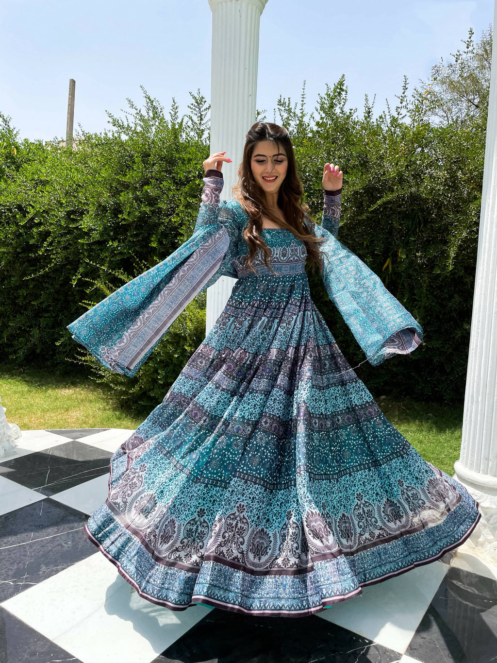 Partywear Designer Skyblue Chanderi Suit - Anbazaar