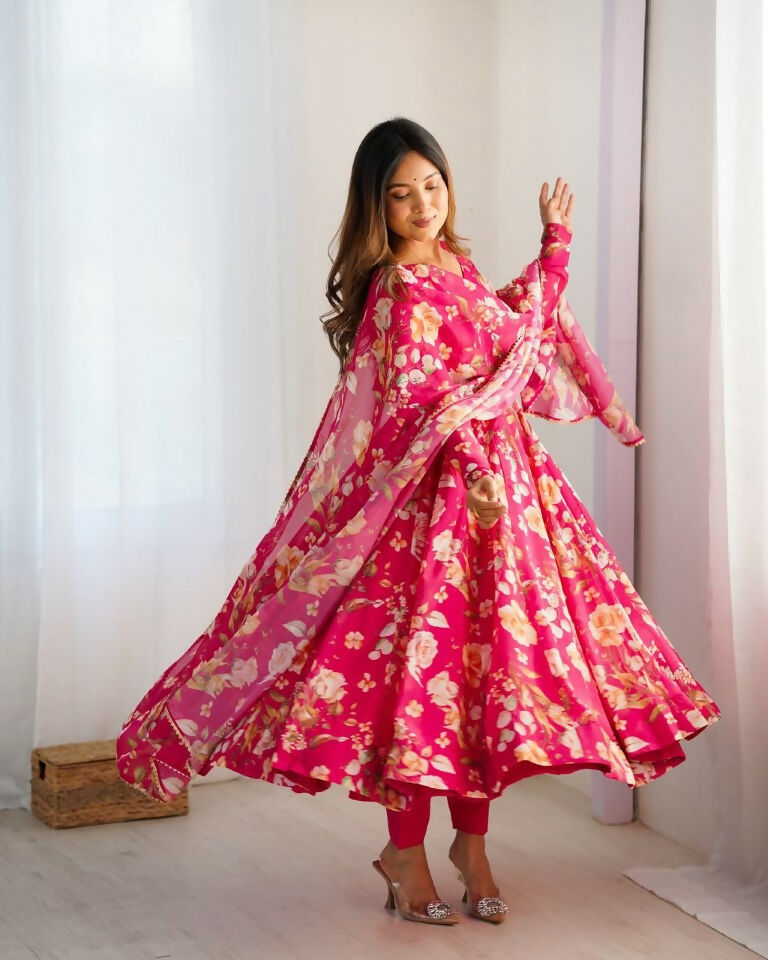 Teeya Creation Multi Color Pure Soft Organza Silk Digital print Party Wear Gown