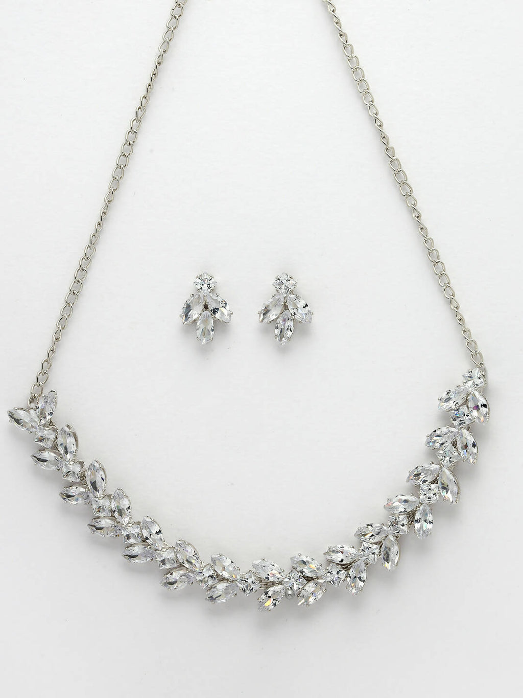 NVR Women Silver-Plated American Diamond Jewellery Set Necklace & Earrings