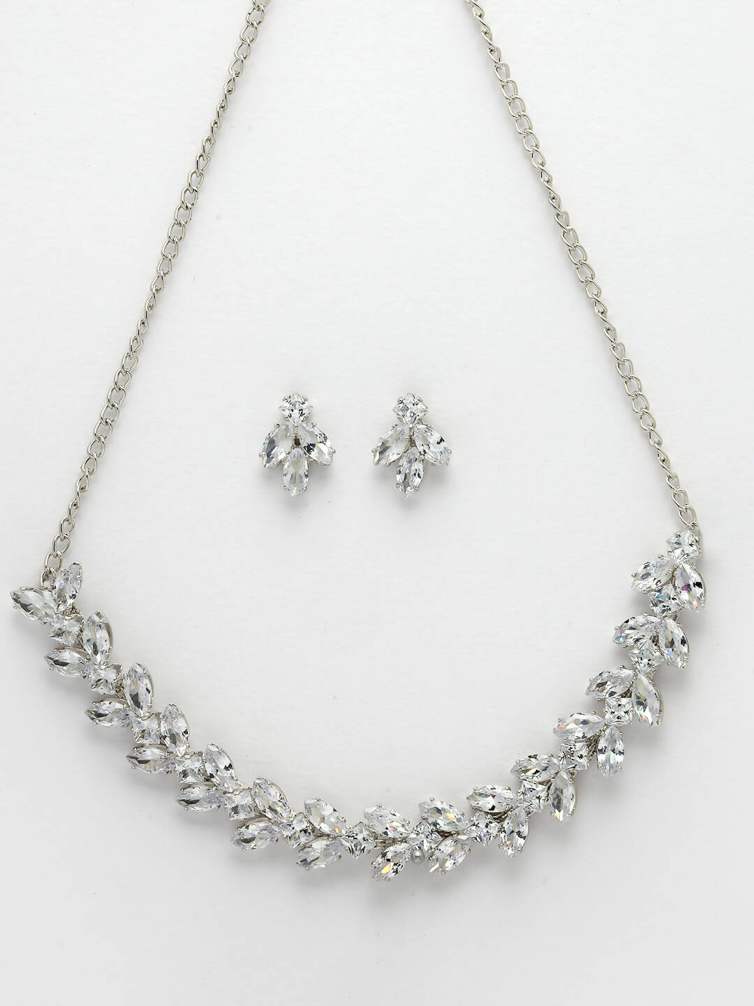 NVR Women Silver-Plated American Diamond Jewellery Set Necklace & Earrings