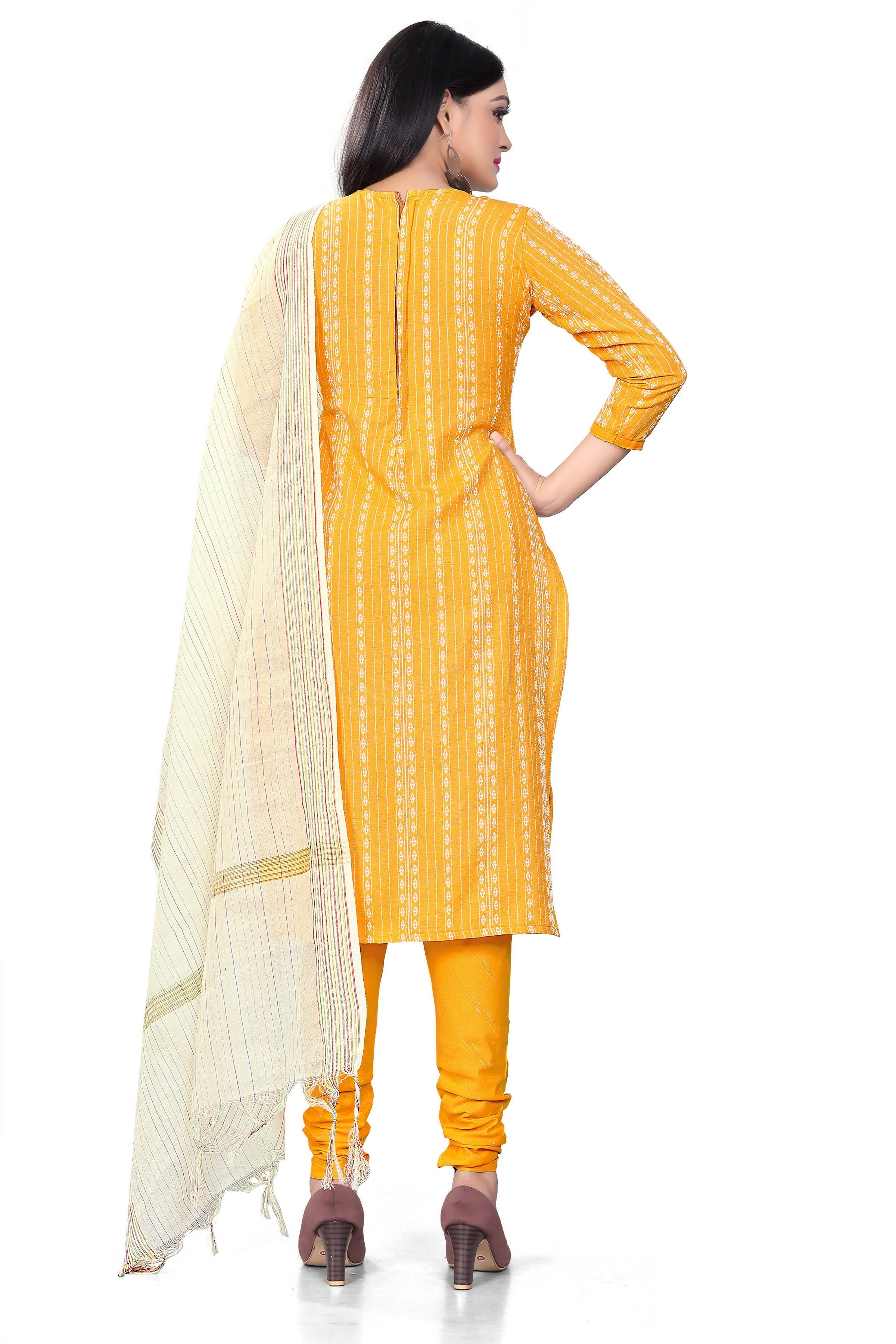 Mustard Cotton Jacquard Woven Unstitched Dress Material - Amara