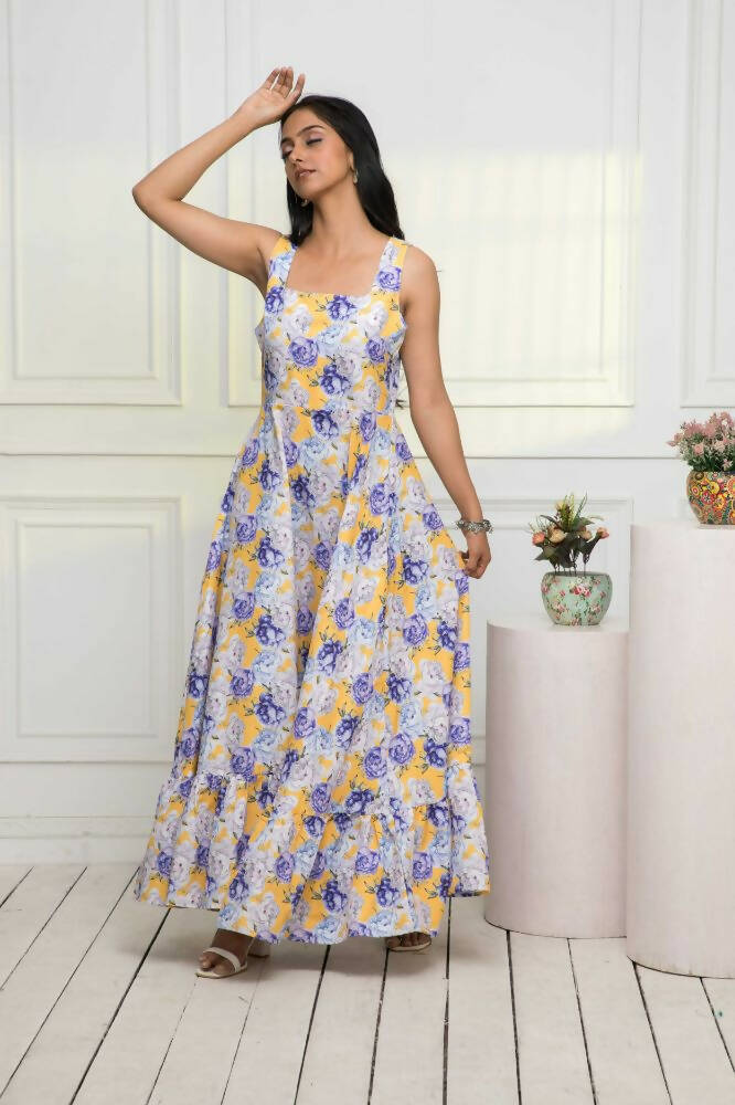 Myshka Women Multi-Floral Rayon A-Line Round Neck Dress