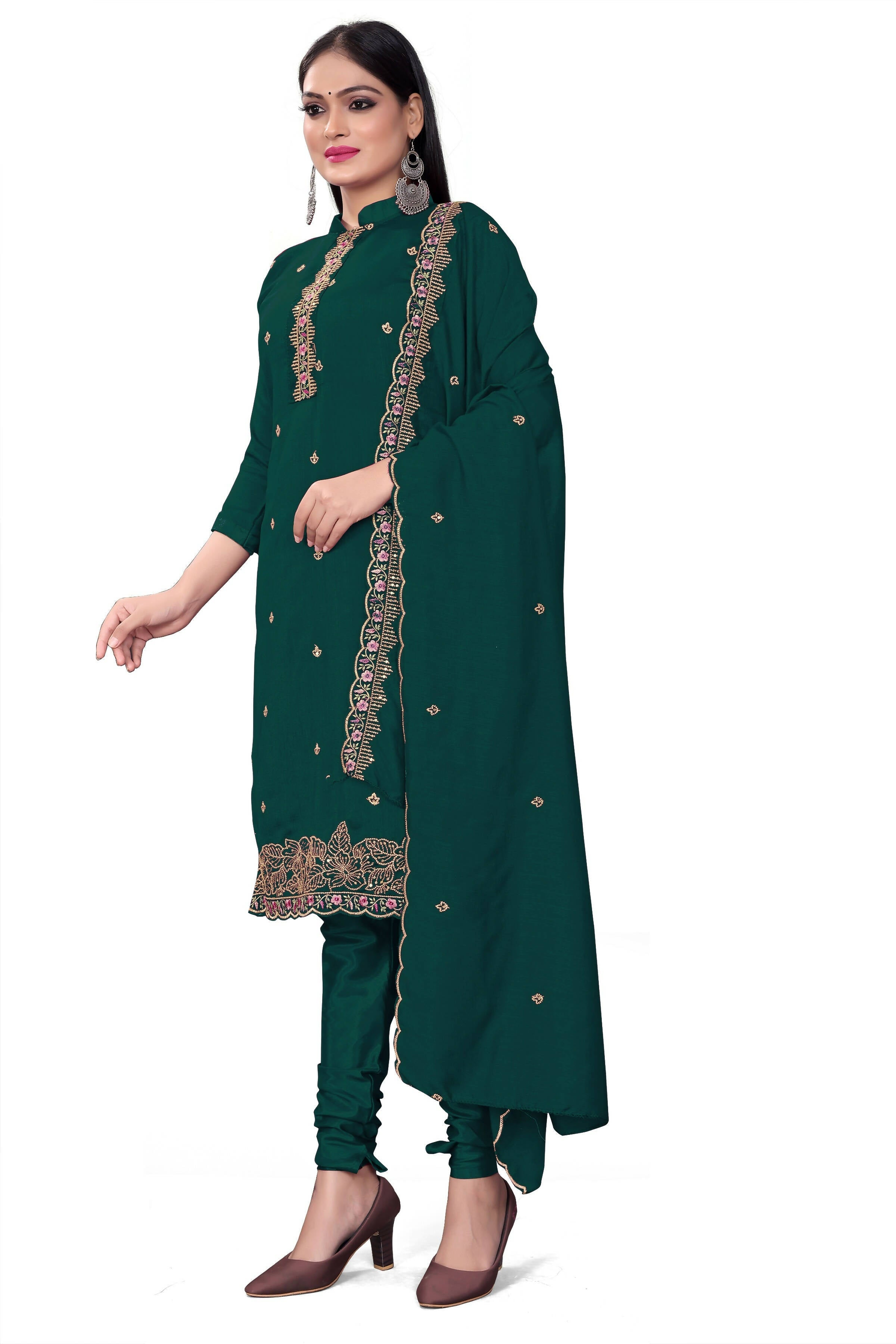 Teal Silk Embroidered with Sequins work Unstitched Dress Material - Tanvi