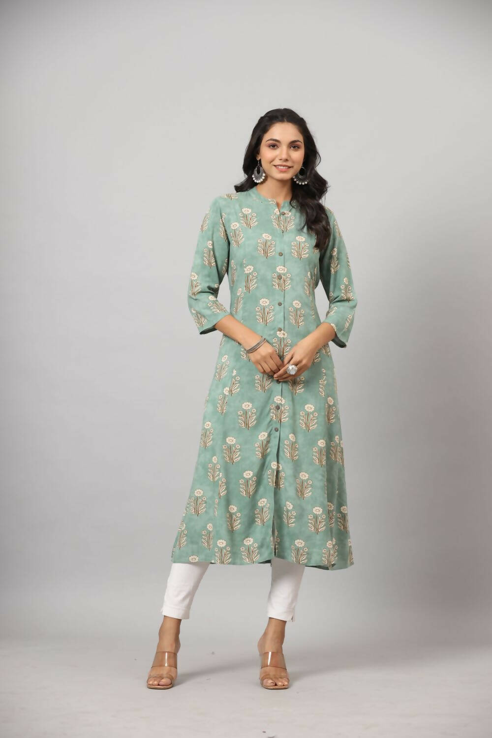 Juniper Women's Green Printed A-Line Kurta