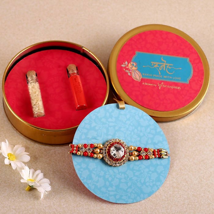 American Diamond Bling Rakhi And Cashew Jar